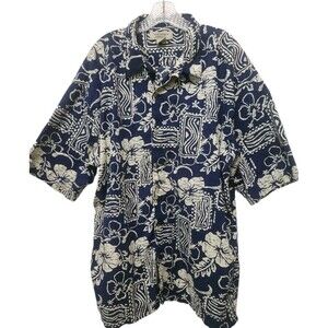 Northern Apparel Men's HAWAIIAN Shirt 2XL Short Sleeve Navy white Floral Button